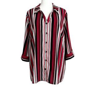 Catherines 3/4 Sleeve Striped Button Up Shirt (1X WP)